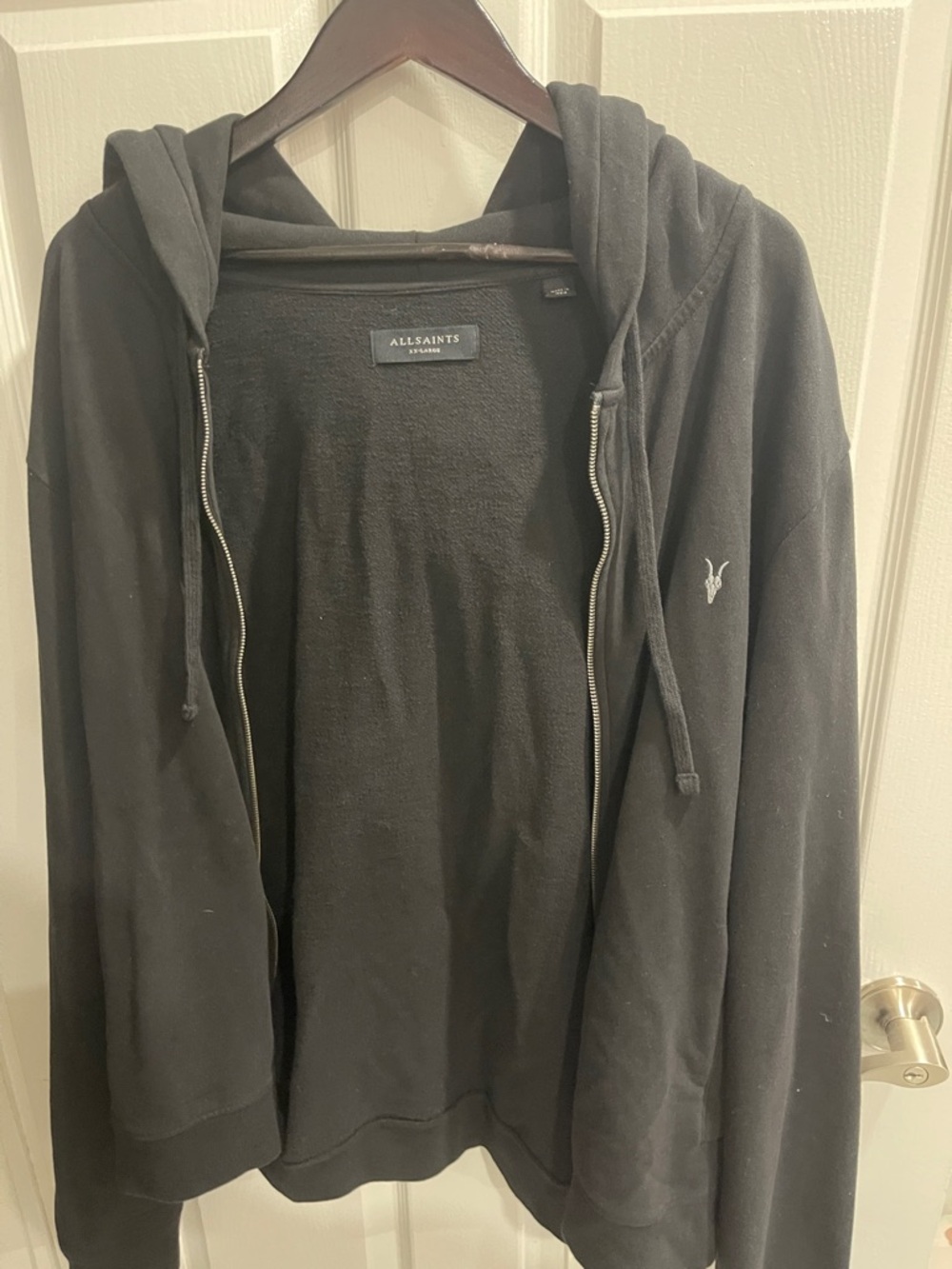 All Saints Black Zip Hoodie with Embroidered Ram Logo - Picture 6 of 8